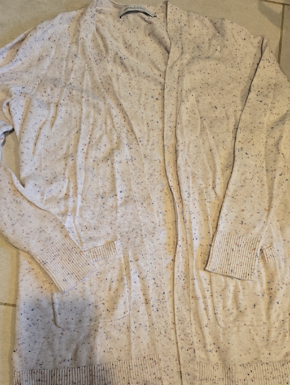 Women’s Cream Speckled Open-Front Sweater Cardigan